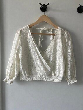 Flying Tomato White Lace Wrap Blouse | Boho Feminine 70% Cotton